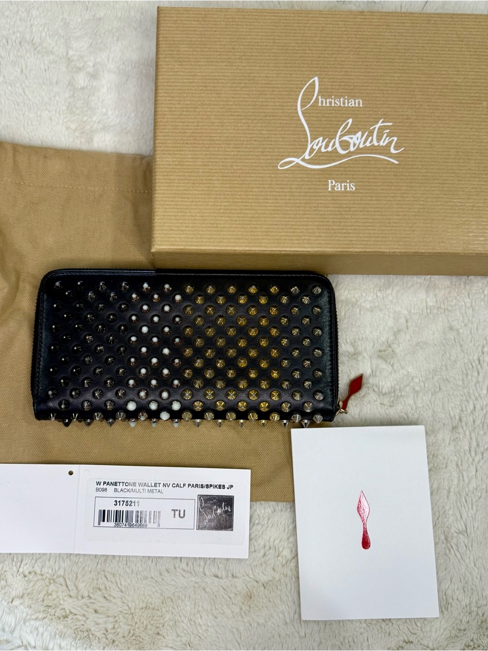 Christian Louboutin Panettone Spikes Zip Around Wallet Black Multi Metal